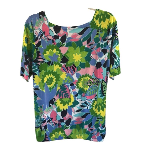 Talbots Square Neck Cotton Floral Multicolor Sweater Top size Large - Picture 4 of 5